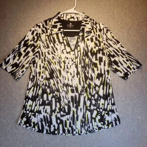 Golf America Black and White Short Sleeve V Neck  Golf Shirt Size Large